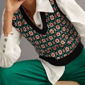 Philosophy Black and Green Floral V-Neck Sweater Vest